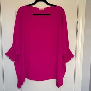 ODDY Vibrant Pink Blouse with Ruffled Sleeves